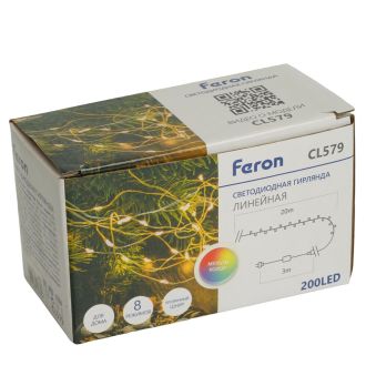 Светодиодная гирлянда Feron CL579 линейная Роса (на плоском проводе) 220V мультиколор c питанием от сети, 48624