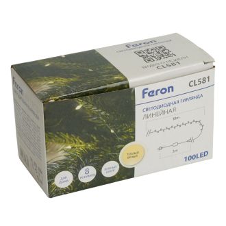 Светодиодная гирлянда Feron CL581 линейная Роса (на плоском проводе) 220V 2700K c питанием от сети, 48628