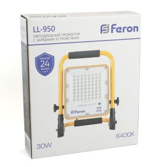 Светодиодный прожектор Feron LL-950 переносной с зарядным устройством IP66 30W 6400K, 48675