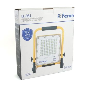 Светодиодный прожектор Feron LL-951 переносной с зарядным устройством IP66 50W 6400K, 48676