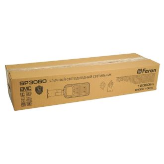 Светодиодный уличный консольный светильник Feron SP3060 100W 6400K 100-265V/50Hz, серый, 48687