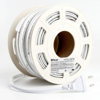 Светодиодная LED лента Feron LS710, 120SMD(2835)/м 10Вт/м 220V длина 25м, 3000K, IP65, с 1 сетевым шнуром, 2 заглушками, 2 коннекторами в комплекте, 48766