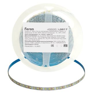 Светодиодная LED лента Feron LS617, 240SMD(2835)/м 19Вт/м 12V 5000*10*1.22мм 3000К, IP20, 48826