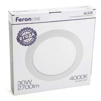 Светодиодный светильник Feron.ONE AL528 встраиваемый 30W 4000K белый, 48876