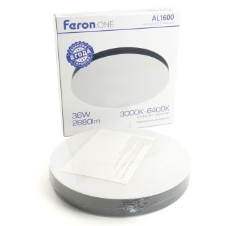 Светильник накладной со светодиодами 36W, 2880Lm, 3000К-4000К-6400K, AL1600 Feron.ONE, 48884