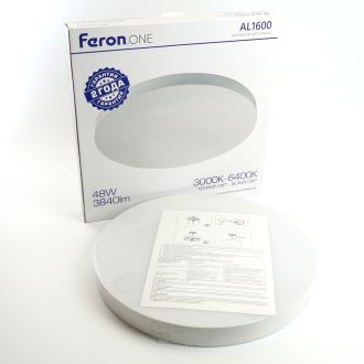Светильник накладной со светодиодами 48W, 3840Lm, 3000К-4000К-6400K, AL1600 Feron.ONE, 48885