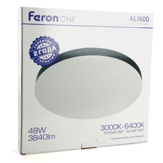 Светильник накладной со светодиодами 48W, 3840Lm, 3000К-4000К-6400K, AL1600 Feron.ONE, 48886