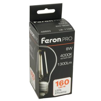 Лампа светодиодная Feron.PRO LB-1108 Шар E27 1300LM 8W 175-265V 4000K, 48893