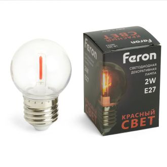 Лампа светодиодная Feron LB-383 Шарик прозрачный E27 2W 230V красный, 48933