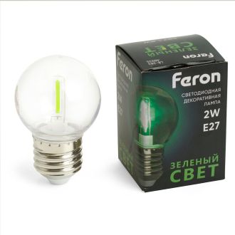 Лампа светодиодная Feron LB-383 Шарик прозрачный E27 2W 230V зеленый, 48935