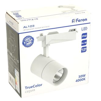 Светодиодный светильник Feron AL103 трековый однофазный на шинопровод 30W 4000K, 35 градусов, белый с индексом цветопередачи >90Ra серия TrueColor, 48941
