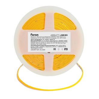 Светодиодная COB лента Feron LS630, 400SMD(2110)/ 7Вт/м 12V 5000*3*1.8мм 3000K, IP20, 48947