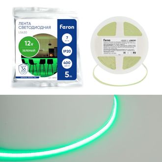 Светодиодная COB лента Feron LS630, 400SMD(2110)/ 7Вт/м 12V 5000*3*1.8мм зеленый, IP20, 48951