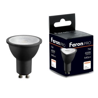 Лампа светодиодная Feron.PRO LB-1607 GU10 7W 175-265V 4000K в черном корпусе, 48955