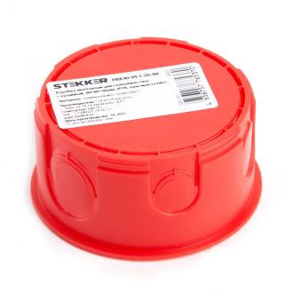 Коробка монтажная для сплошных стен, с крышкой, D80*40мм STEKKER EBX30-01-1-20-80, красный, 49003