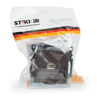 Розетка компьютерная 1-местная RJ-45 (механизм), STEKKER GLS00-7107-04, серия Катрин, шоколад, 49023