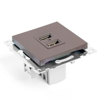 Розетка USB 2-местная (механизм), STEKKER GLS10-7115-04, 250B, 2,1А, серия Катрин, шоколад, 49027