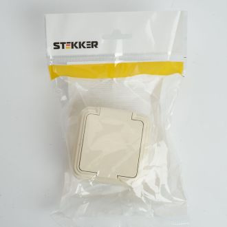 Розетка 1-местная б/з с крышкой STEKKER, PST16-20-44 (RA 16-201-БЖ), пластик АВС, 250В, 16А, IP44, слоновая кость, 49060