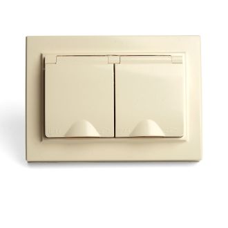 Розетка 2-местная с/з с крышкой STEKKER, PST16-9015-02, 250В, 16А, серия Эрна, слоновая кость, 49137