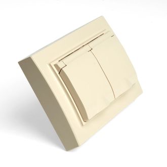 Розетка 2-местная с/з с крышкой STEKKER, PST16-9015-02, 250В, 16А, серия Эрна, слоновая кость, 49137