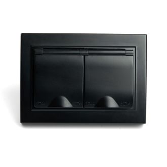 Розетка 2-местная с/з с крышкой, STEKKER, PST16-9015-03, 250В, 16А, серия Эрна, черный, 49138