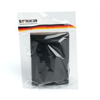 Розетка 2-местная с/з с крышкой, STEKKER, PST16-9015-03, 250В, 16А, серия Эрна, черный, 49138