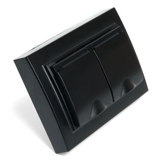 Розетка 2-местная с/з с крышкой, STEKKER, PST16-9015-03, 250В, 16А, серия Эрна, черный, 49138