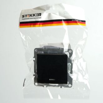 Выключатель 1-клавишный c индикатором (механизм), STEKKER, PSW10-9101-03, 250В, 10А, серия Эрна, черный, 49146
