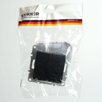 Выключатель 2-клавишный (механизм), STEKKER, PSW10-9104-03, 250В, 10А, серия Эрна, черный, 49149