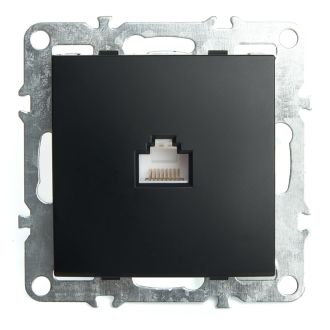 Розетка компьютерная 1-местная RJ-45 (механизм), STEKKER PST00-9107-03, серия Эрна, черный, 49151