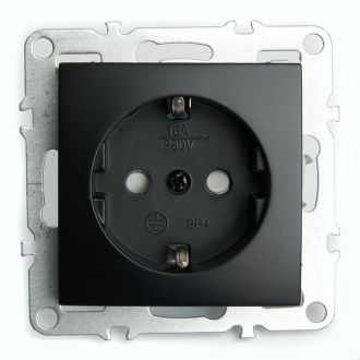 Розетка 1-местная c/з (механизм), STEKKER, PST16-9110-03, 250В, 16А с защитной шторкой, серия Эрна, черный, 49154