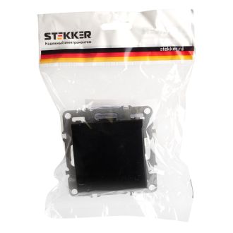 Розетка 1-местная с/з с крышкой (механизм), STEKKER, PST16-9112-03, 250В, 16А с защ. шторкой, серия Эрна, черный, 49156