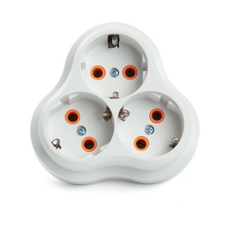 Разветвитель сетевой 3-местный с/з STEKKER ADP16-23-21, 250V, 16A, ABS пластик, белый, 49165