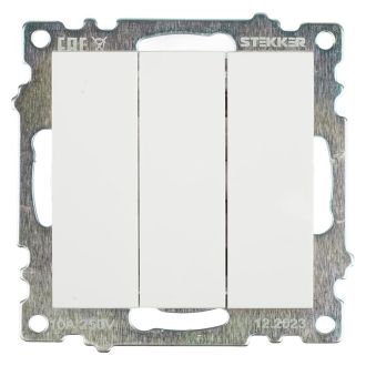Выключатель 3-клавишный (механизм), STEKKER GLS10-7108-01, 250V, 10А, серия Катрин, белый, 49171