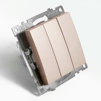 Выключатель 3-клавишный (механизм), STEKKER GLS10-7108-02, 250V, 10А, серия Катрин, шампань, 49174