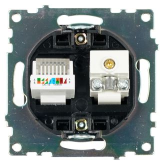 Розетка TV + компьютерная RJ-45 (механизм), STEKKER GLS00-7106-05, серия Катрин, черный, 49182