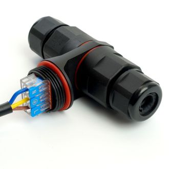 Соединитель-коннектор LD541 3-контактный на 3 выхода, с СМК221 пружинным контактом IP68, черный, STEKKER, 49194