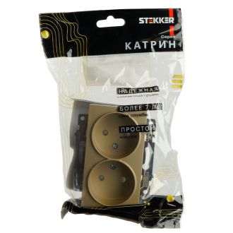 Розетка 2-местная с защитной шторкой (механизм) б/з, 250В, 10А, серия Катрин, золото, STEKKER GLS10-7113-08, 49225