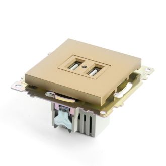 Розетка 2-местная USB (механизм), STEKKER, GLS10-7115-08, 250В, 2,1А, серия Катрин, золото, 49229