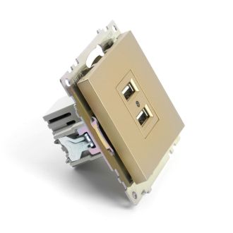 Розетка 2-местная USB (механизм), STEKKER, GLS10-7115-08, 250В, 2,1А, серия Катрин, золото, 49229