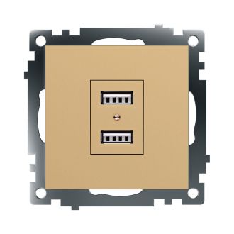 Розетка 2-местная USB (механизм), STEKKER, GLS10-7115-08, 250В, 2,1А, серия Катрин, золото, 49229