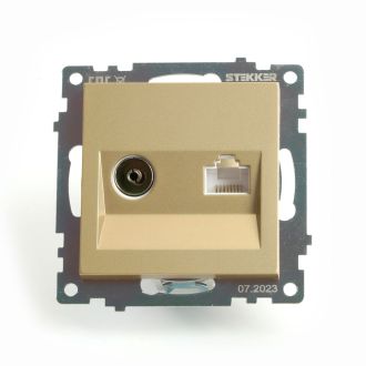 Розетка TV + компьютерная RJ-45 (механизм), STEKKER, GLS00-7106-08, серия Катрин, золото, 49230