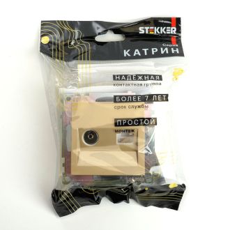 Розетка TV + компьютерная RJ-45 (механизм), STEKKER, GLS00-7106-08, серия Катрин, золото, 49230