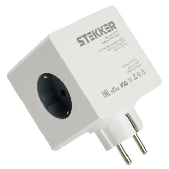 Разветвитель сетевой 3-местный с/з STEKKER ADP16-33-21, 250V, 16A, ABS пластик, белый, 49231
