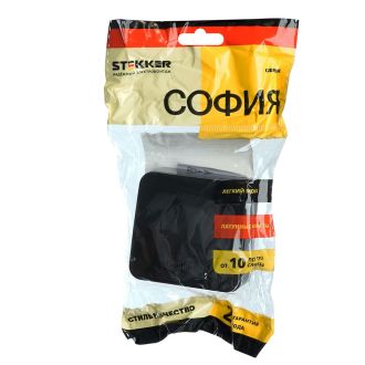 Выключатель открытой установки 1-клавишный с индикатором, STEKKER, 250В, 10А, IP20, серия София, черный, MSW10-11-20-02, 49292
