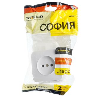 Розетка 1-местная б/з открытой установки, STEKKER, 250В, 10А, IP20, серия София, белый, MST10-11-01, 49301