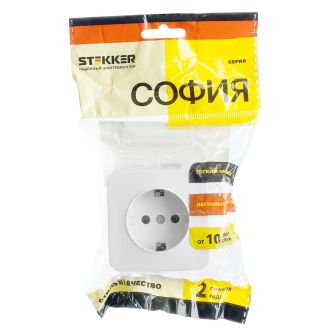 Розетка 1-местная с/з открытой установки, STEKKER, 250В, 16А, IP20, серия София, белый, MST16-11-01, 49302