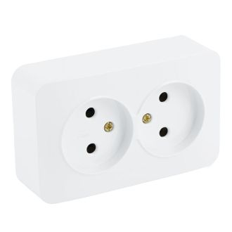 Розетка 2-местная б/з открытой установки, STEKKER, 250В, 10А, IP20, серия София, белый, MST10-12-01, 49303