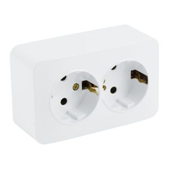 Розетка 2-местная с/з открытой установки, STEKKER, 250В, 16А, IP20, серия София, белый, MST16-12-01, 49304