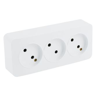 Розетка 3-местная б/з открытой установки, STEKKER, 250В, 10А, IP20, серия София, белый, MST10-13-01, 49305